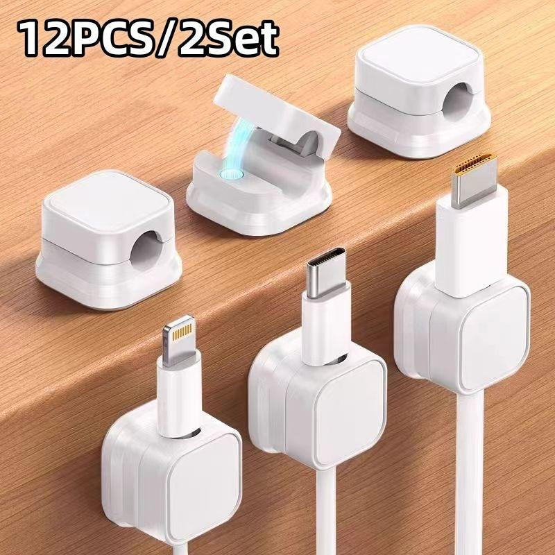 Magnetic Cable Organizer - 6/12PCS Magnetic Cable Organizer for Desktop and Wall Mounting with Phone Charging and Data Cable Storage Rod Hook
