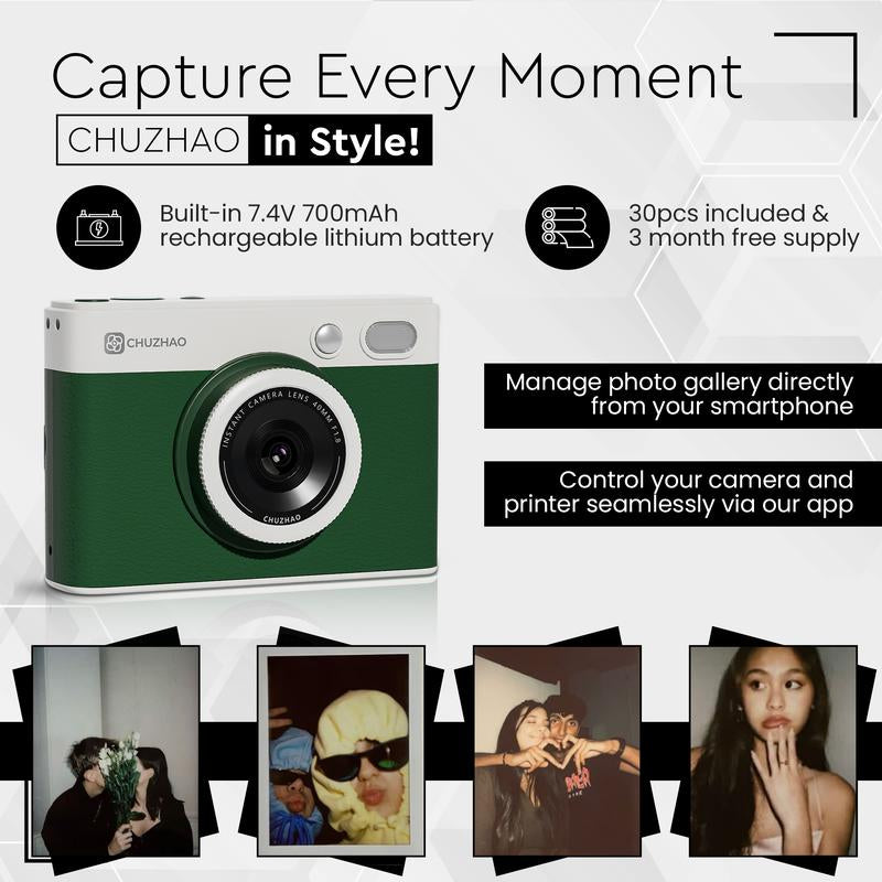 Chuzhao Color Instant Print Digital Camera Colorful Photos No Ink Thermal Paper, WIFI Connect Printer Disposable Instant Film Camera