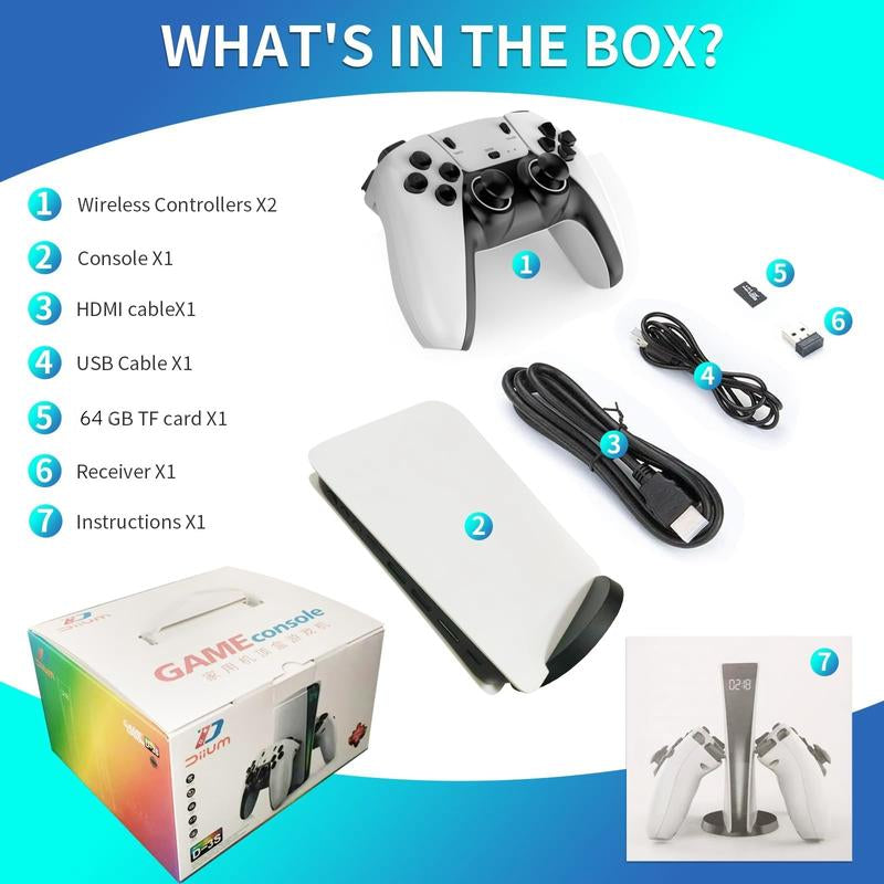 D3S Two-Person Home Game Console,Wireless Controller TV Game Console,Multiplayer Video Game Consoles,4K HD 10+ Emulators