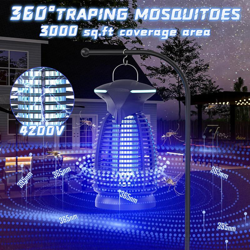 Electric Bug Zapper Outdoor, 4200V Powerful Mosquito Killer & Fly Trap,Insects Zapper Covers 3000 Sq Ft for Patio & Backyard, Home, Patio, Camping