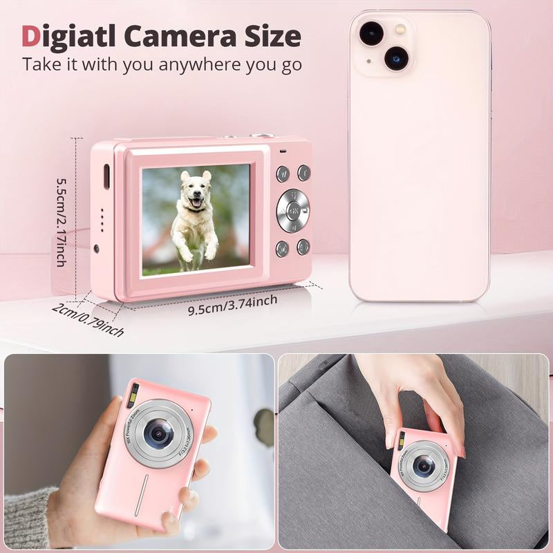44MP Student Compact Digital Camera - FHD 1080P, 16X Zoom, Anti-Shake, Includes 32G TF Card, Rechargeable, Suitable for Vlogging and Beginners, Pink
