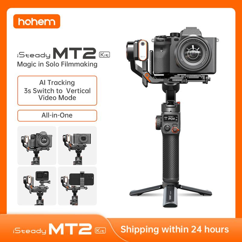 Hohem Isteady MT2 Kit Gimbal Stabilizer for Camera, 3-Axis Gimbal for Mirrorless/Pocket Camera/Action Camera/Smartphone, AI Tracker W/Fill Light, Camera Stabilizer for DSLR Camera Canon/Nikon/Sony