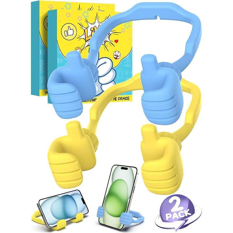 Easter Basket Stuffers for Teens Girls Boys Cell Phone Stand: 2 Pack UPGRADE Adjustable Thumbs up Lazy Phone Holder for Desk Fun Birthday Gifts Easter Gifts for Adults Toddlers Women Men Wife Kids
