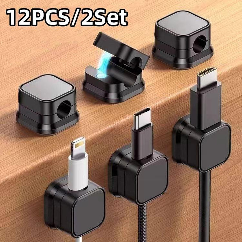 Magnetic Cable Organizer - 6/12PCS Magnetic Cable Organizer for Desktop and Wall Mounting with Phone Charging and Data Cable Storage Rod Hook