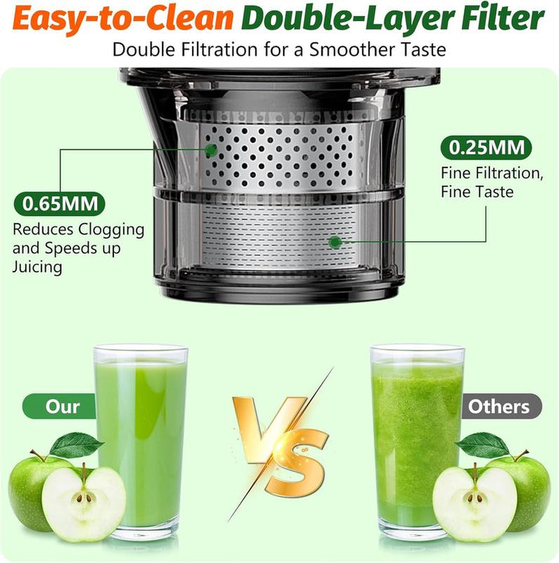 Cold Press Juicer, Masticating Juicer with 5.4" Wide Feed Chute, 350W Slow Juicer Machines Fit Whole Vegetables and Fruits,Juicer Machine,High Juice Yield