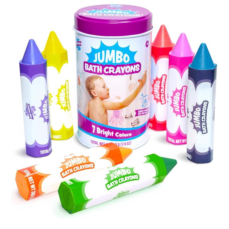 Tub Works Jumbo Bath Crayons, 7-Pack | Non-Toxic & Washable | Smooth, Vivid Drawings on Wet & Dry Tub Walls
