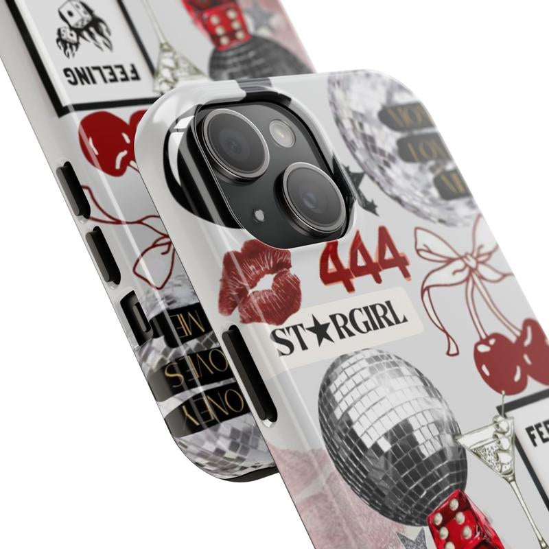 Y2K Aesthetic Phone Case | IT Girl 444 "Feeling Lucky" | Cute Girly Collage, Disco Ball, Cherries | Red Trendy Cover for Iphone, Samsung, Pixel