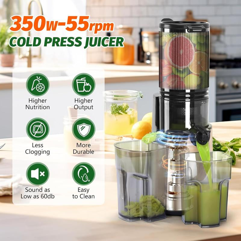 Cold Press Juicer, Masticating Juicer with 5.4" Wide Feed Chute, 350W Slow Juicer Machines Fit Whole Vegetables and Fruits,Juicer Machine,High Juice Yield
