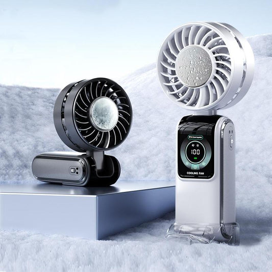 Portable Handheld Fan, USB Rechargeable Digital Display Air Conditioner Fan, Adjustable Turbo Mini Fans for Women Men Travel Outdoor