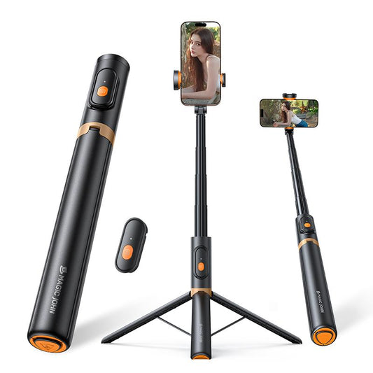 MAGIC JOHN 59" All-In-One Selfie Stick Tripod, One-Click Foldable & Portable with Rotatable Axis for Portrait & Landscape, Cold Shoe Mount for Light & Mic, Bluetooth Remote + Aerospace Aluminum, 8-Stage Adjustable Stability