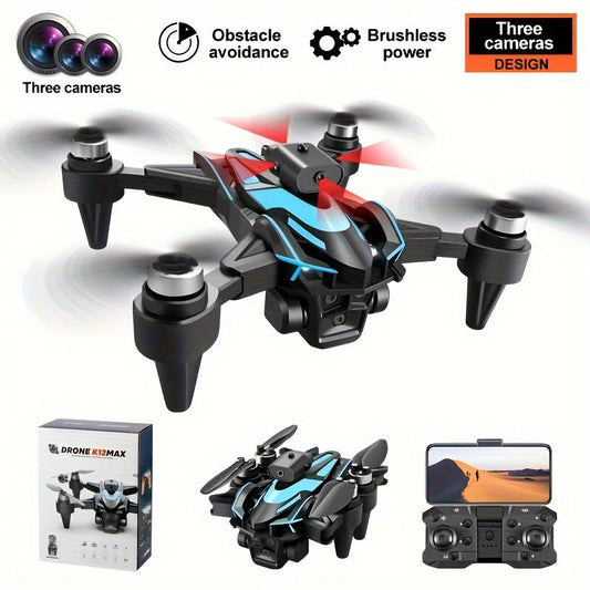 K12 Max Drone with Triple Cameras, Brushless Motor, 360° , Wireless Controller for Live Video Streaming and Navigation - Charging Obstacle
