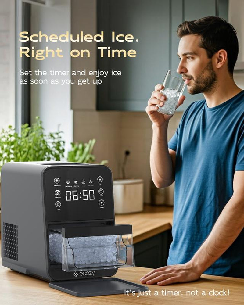 Ecozy Nugget Ice Maker Countertop, Intuitive Ergonomic Ecoscreen with One-Touch Timer, 33Lbs/24H,Pull-Out Ice Basket with 3Lbs Storage, Self-Cleaning