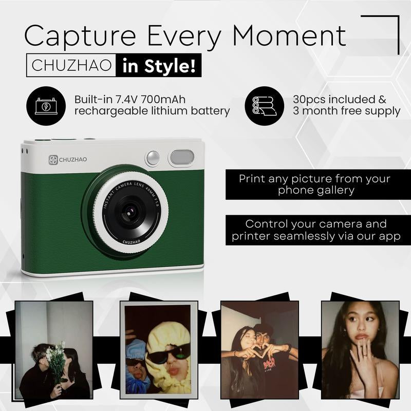 Chuzhao Color Instant Print Digital Camera Colorful Photos No Ink Thermal Paper, WIFI Connect Printer Disposable Instant Film Camera